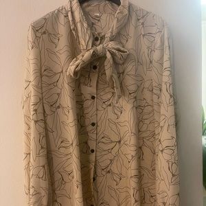 Silk Tie Neck Button Dress Blouse